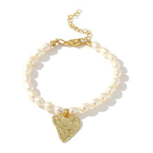 Load image into Gallery viewer, Yhpup Elegant Freshwater Pearls Pendant Heart Bangle Bracelet New Design Gold Metal Zinc Alloy Bracelet Jewelry Pulseras Gift