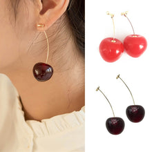 Load image into Gallery viewer, New Fashion Red Cherry Gold Drop Earring Sweet Fruit Long Crystal Earrings for Women Lady Gift Jewelry Tassel Dangle Accessories
