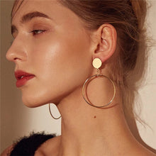 Load image into Gallery viewer, Simple fashion gold color Silver plated geometric big round Clip earrings for women fashion big hollow Ear clip jewelry
