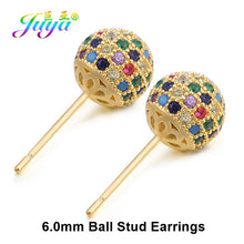Load image into Gallery viewer, Juya Ali Moda Crystal Rainbow Earrings 6mm 8mm 10mm Cubic Zirconia Carnations Ball Stud Earrings For Women Girls Christmas Gift
