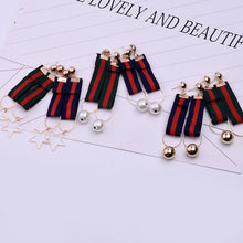 Load image into Gallery viewer, Stripe Earring Red Green Star Pearl Ribbon Female Graceful Long Earrings For Women Luxury Accessories Charm Jewelry
