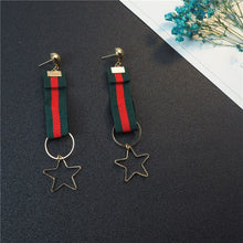Load image into Gallery viewer, Stripe Earring Red Green Star Pearl Ribbon Female Graceful Long Earrings For Women Luxury Accessories Charm Jewelry
