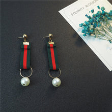 Load image into Gallery viewer, Stripe Earring Red Green Star Pearl Ribbon Female Graceful Long Earrings For Women Luxury Accessories Charm Jewelry
