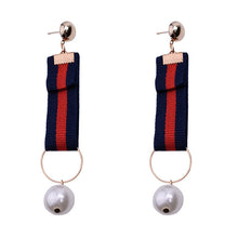 Load image into Gallery viewer, Stripe Earring Red Green Star Pearl Ribbon Female Graceful Long Earrings For Women Luxury Accessories Charm Jewelry

